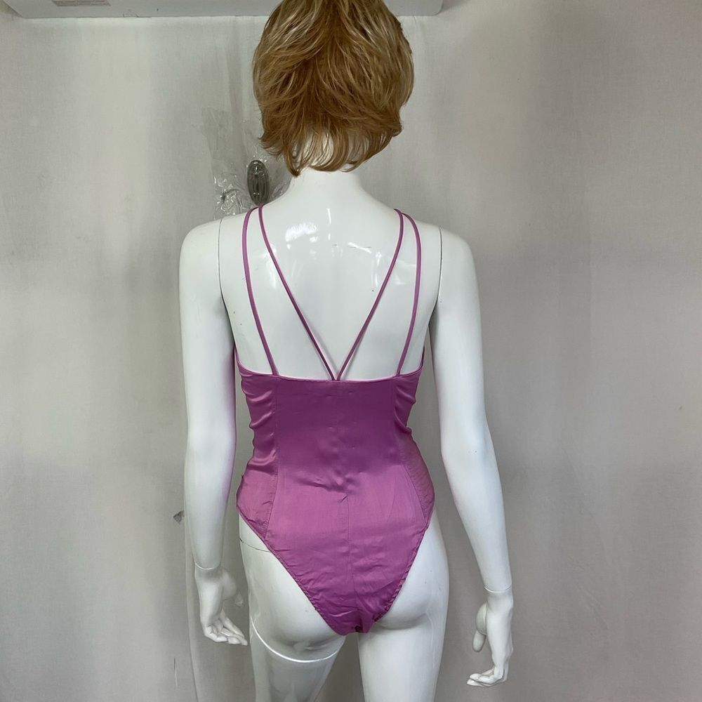 Zara Pink Satin Hidden Zip Snap Button Strappy Effect Bodysuit Medium - Picture 5 of 12
